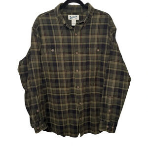 Duluth Trading Mens Free Swingin Flannel Relaxed Fit Shirt Deep Sage Plaid Lg